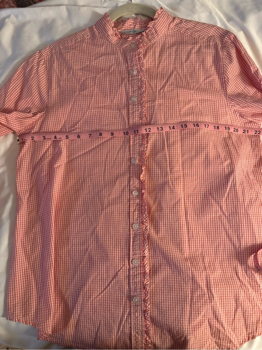 Signature Collection Pink Gingham Ruffle Button-Down Shirt - Picture 3 of 4